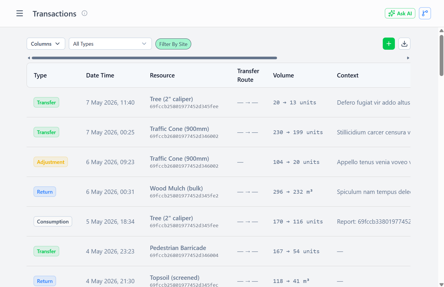 Transactions List